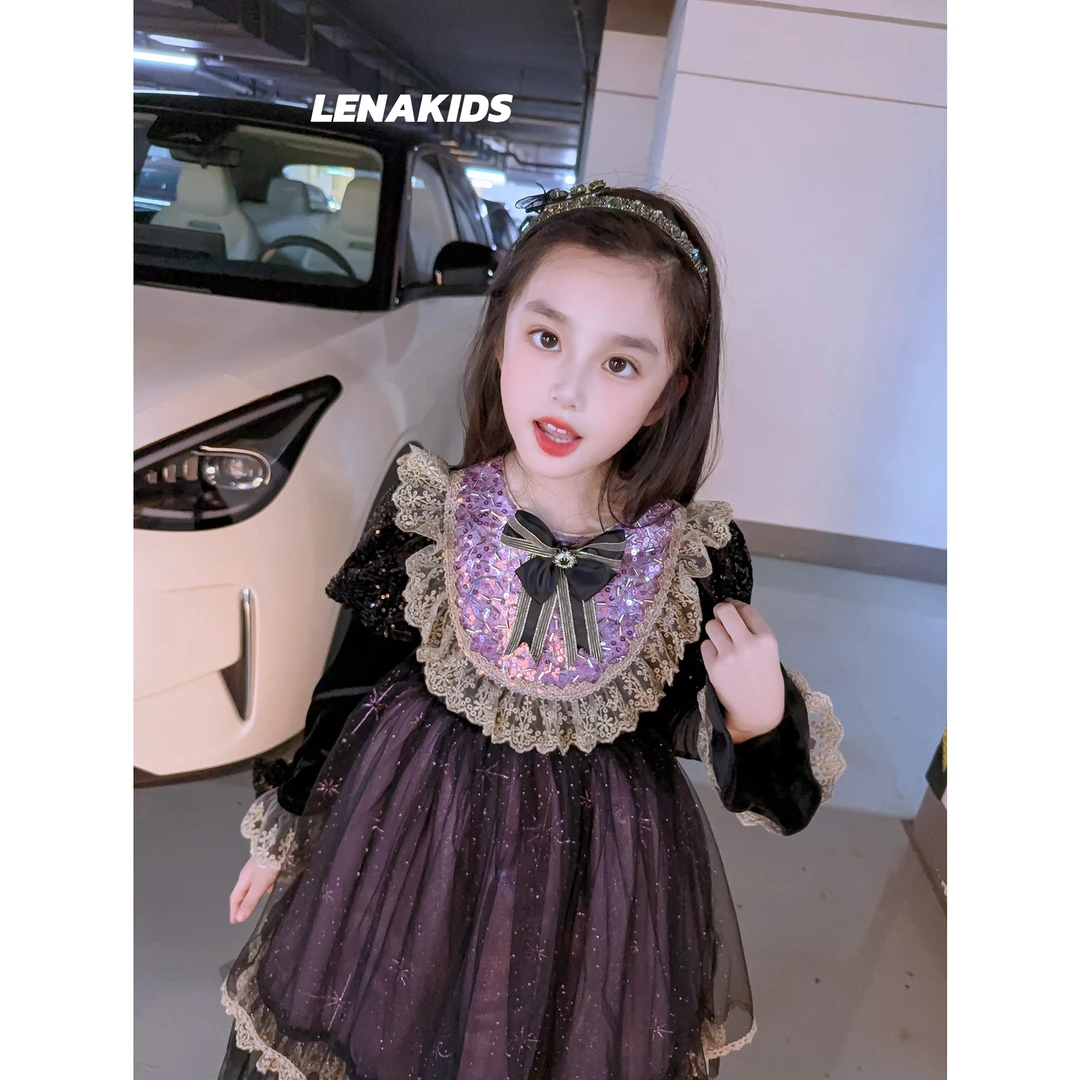 PP·Twinkle 超重工高定时髦气质钉珠蕾丝女宝连衣裙24102102