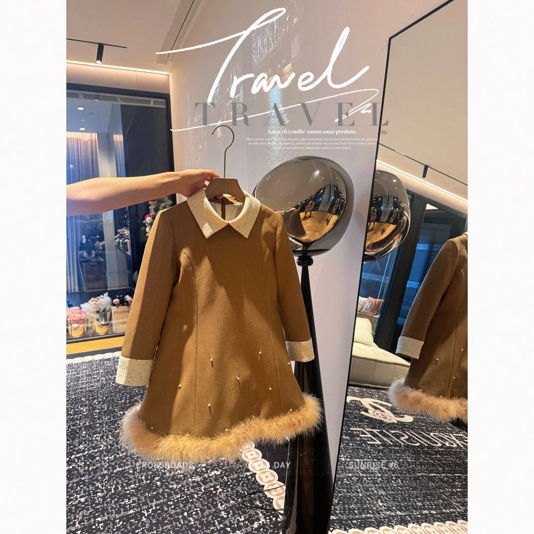 PP·Twinkle【现货】美拉德风·高定钉珠女宝小香裙羽绒服P24101511