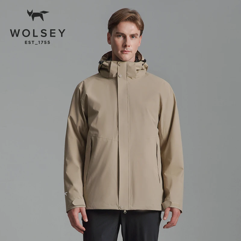 WOLSEY男款可拆卸户外羽绒三合一外套运动休闲防风保暖冬季连帽