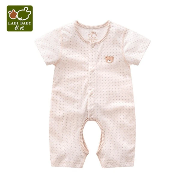 LABI BABY/拉比拉比新生儿夏季短袖开裆连体衣婴儿纯棉薄款爬服