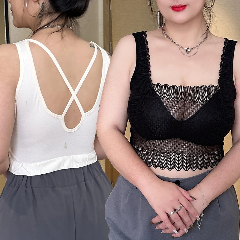 大码美背抹胸加肥加大防走光胖mm免穿文胸大胸显小背心式胸罩内衣