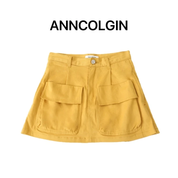 ANN COLGIN春夏新款高腰休闲弹力斜纹工装A字裙打底裙裤