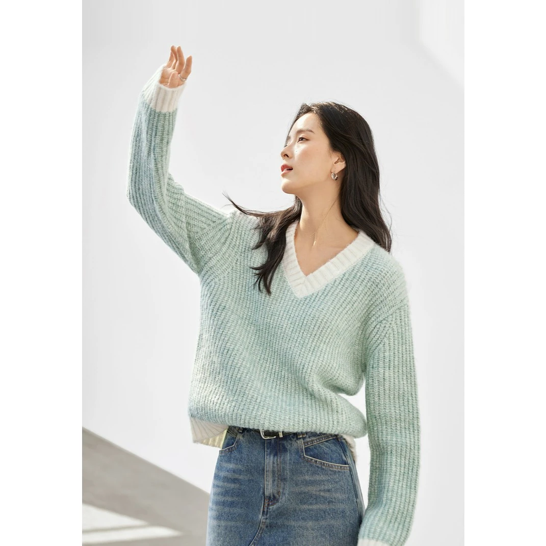 【杜鹃同款】对白温柔百搭撞色毛衣女秋冬2023新款高级感针织上衣