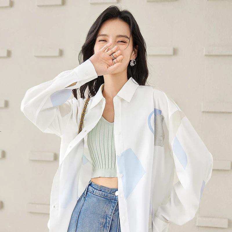 【对白】复古条纹长袖衬衫春季气质休闲衬衣宽松别致上衣 DDC031