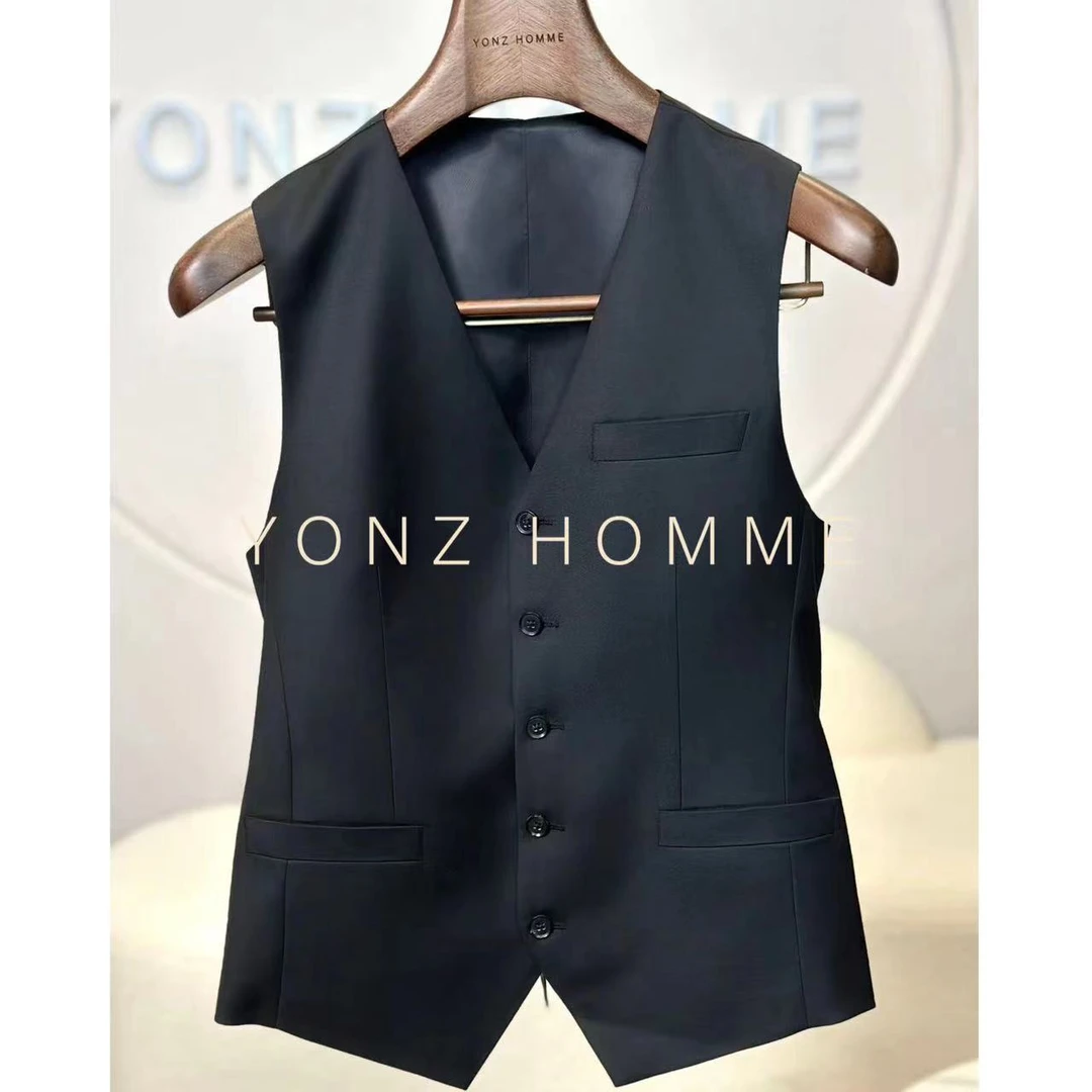 YONZ HOMME马甲黑色全羊毛VBC面料商务修身职业婚礼