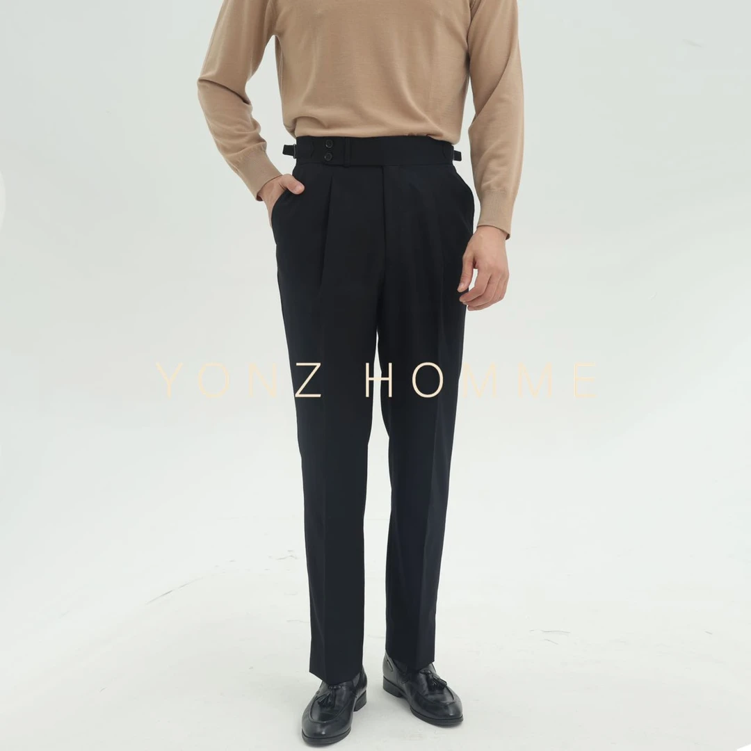 黑色单褶120支全羊毛西裤直筒商务修身百搭休闲西装裤