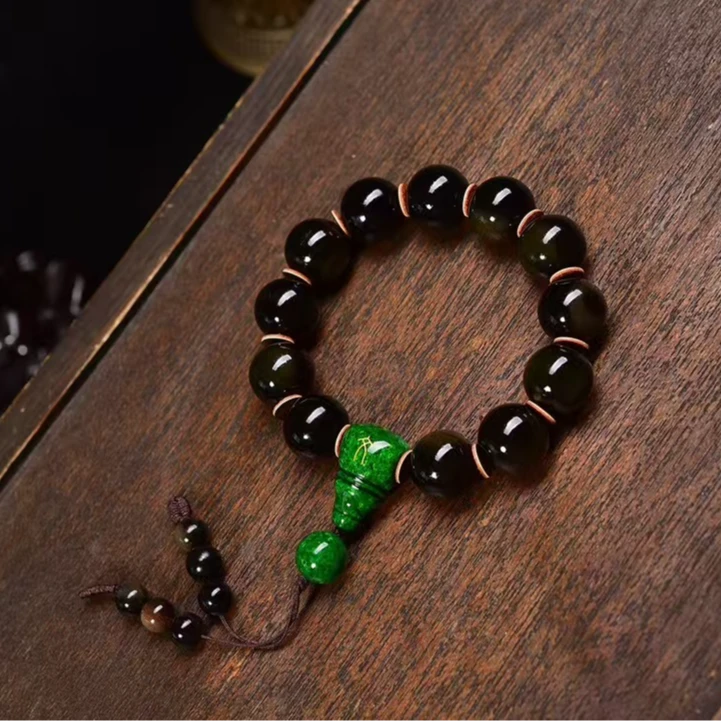 非金属皮质手链 黑驴蹄子手串16毫米单圈手链男女款雕刻佛珠手串