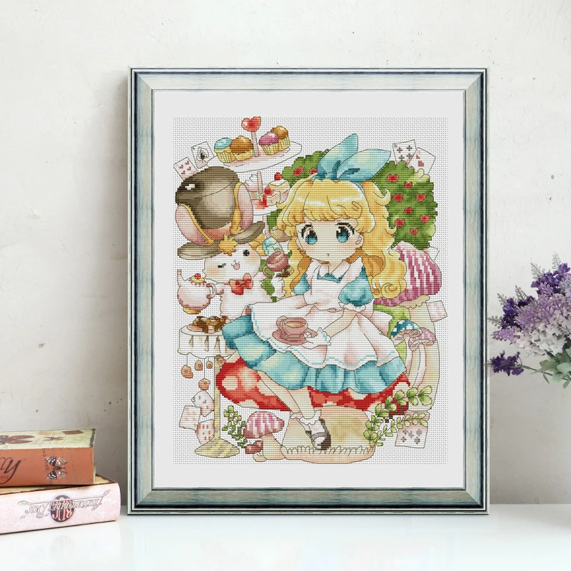 萌女孩印花十字绣2023新款线绣小幅刺绣卡通儿童房卧室手工自己绣