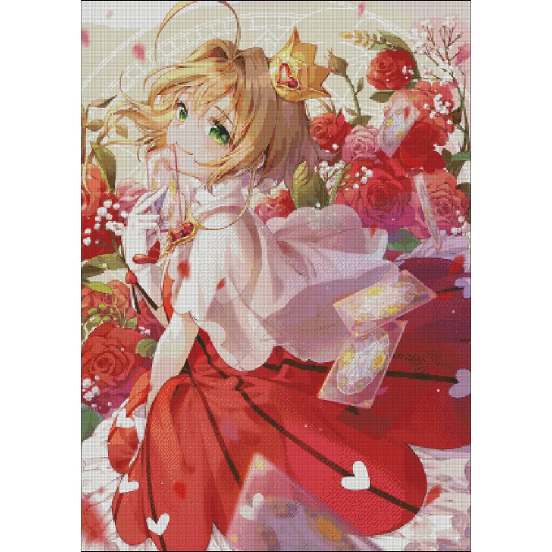 百变魔卡樱花丛十字绣2022新款自绣手工客厅卧室竖版玄关卡通动漫