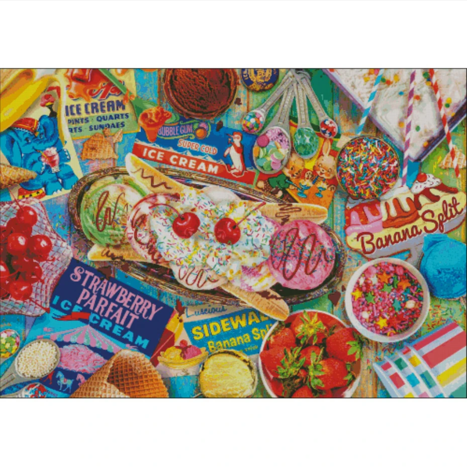 香蕉船冰激凌印花十字绣2022新款客厅餐厅自己绣手工线绣小件甜品