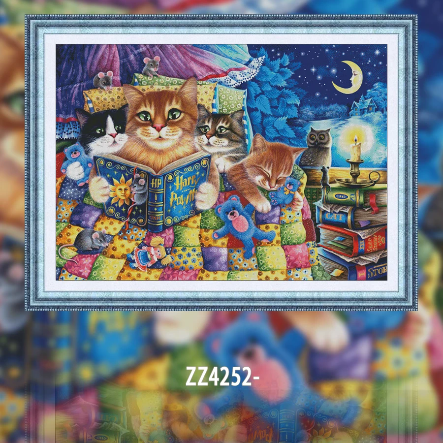 【ZZ4252-猫咪睡前故事会】十字绣2023新款客厅卧室自己绣