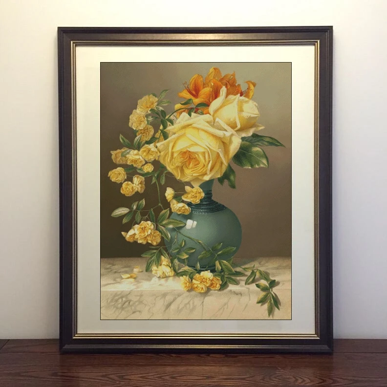 [7象]【ZZ3097-瓷瓶里的黄玫瑰】十字绣2024新款自己绣客厅餐厅油