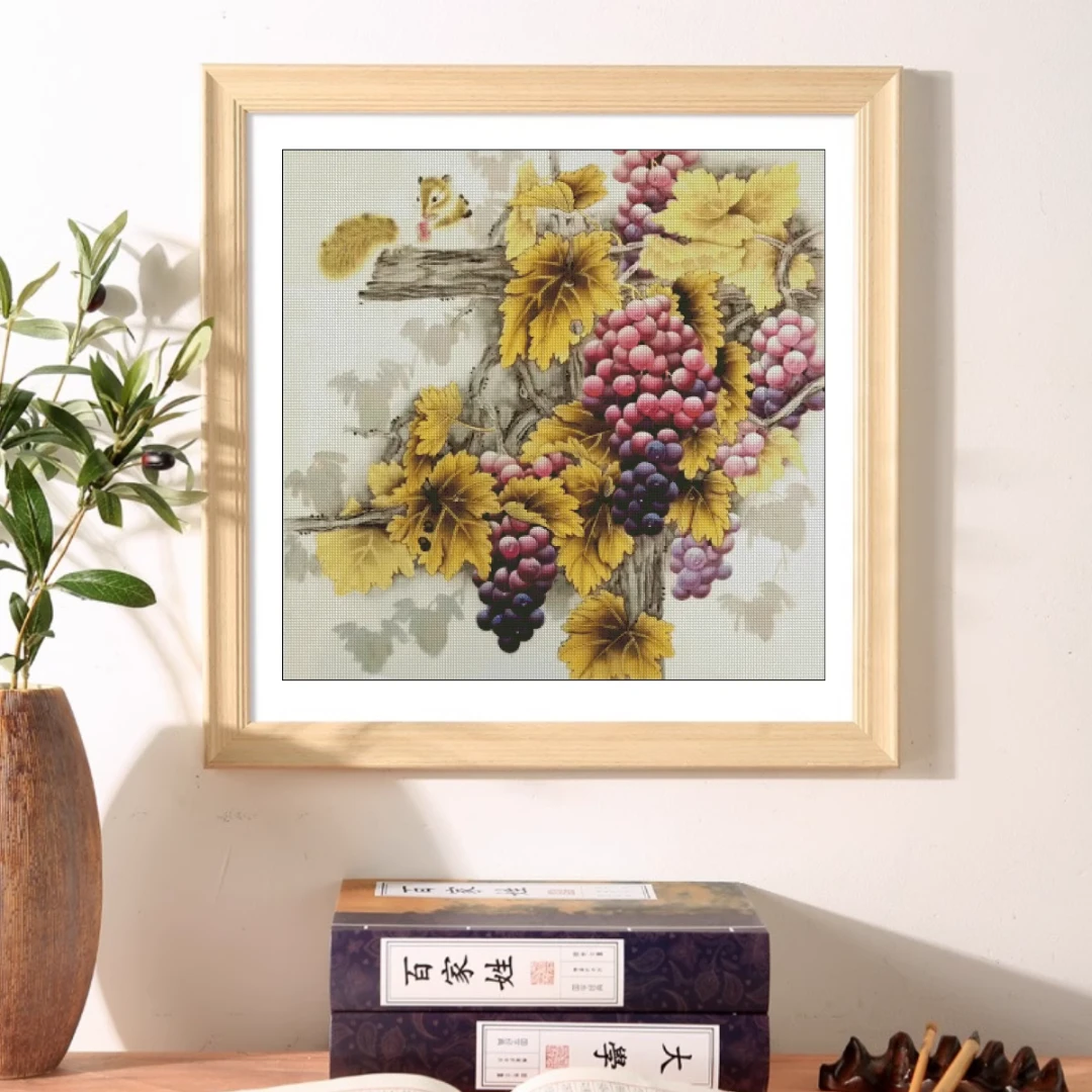 【ZZ4100-水墨松鼠葡萄（去落款版）】十字绣2023新款餐厅水果简