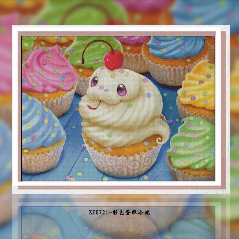 【ZZ0721-彩色蛋糕小蛇】2022新款十字绣清新印花客厅现代简约