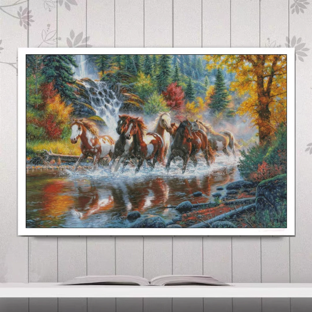 【ZZ4127-踏山河】十字绣2023新款客厅卧室欧式油画大幅万马奔腾
