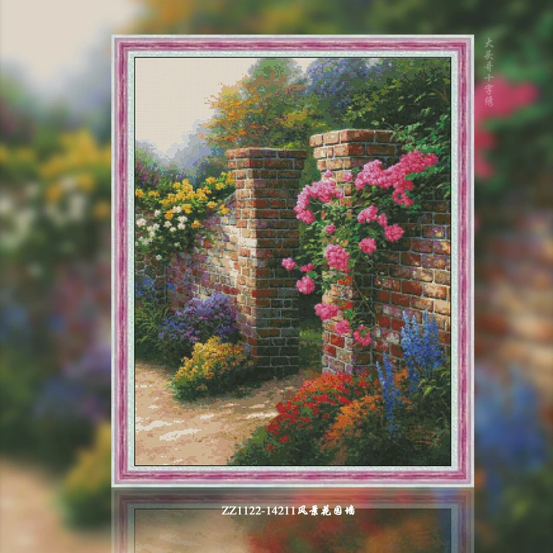 【ZZ1122-14211风景花园墙】2022新款十字绣清新印花现代简约