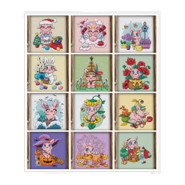 【十二月猪系列】十字绣2023新款猫咪系列卡通手工简约系列精准印