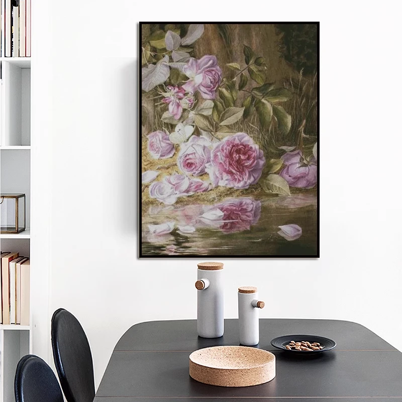 DMC水边玫瑰花十字绣2023新款绣客厅线绣手工简约GK混绣200色印花