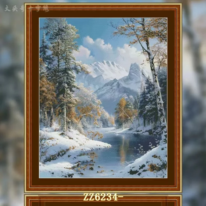 【ZZ6234-松林雪山】十字绣2024年新款客厅小格动物欧式油画