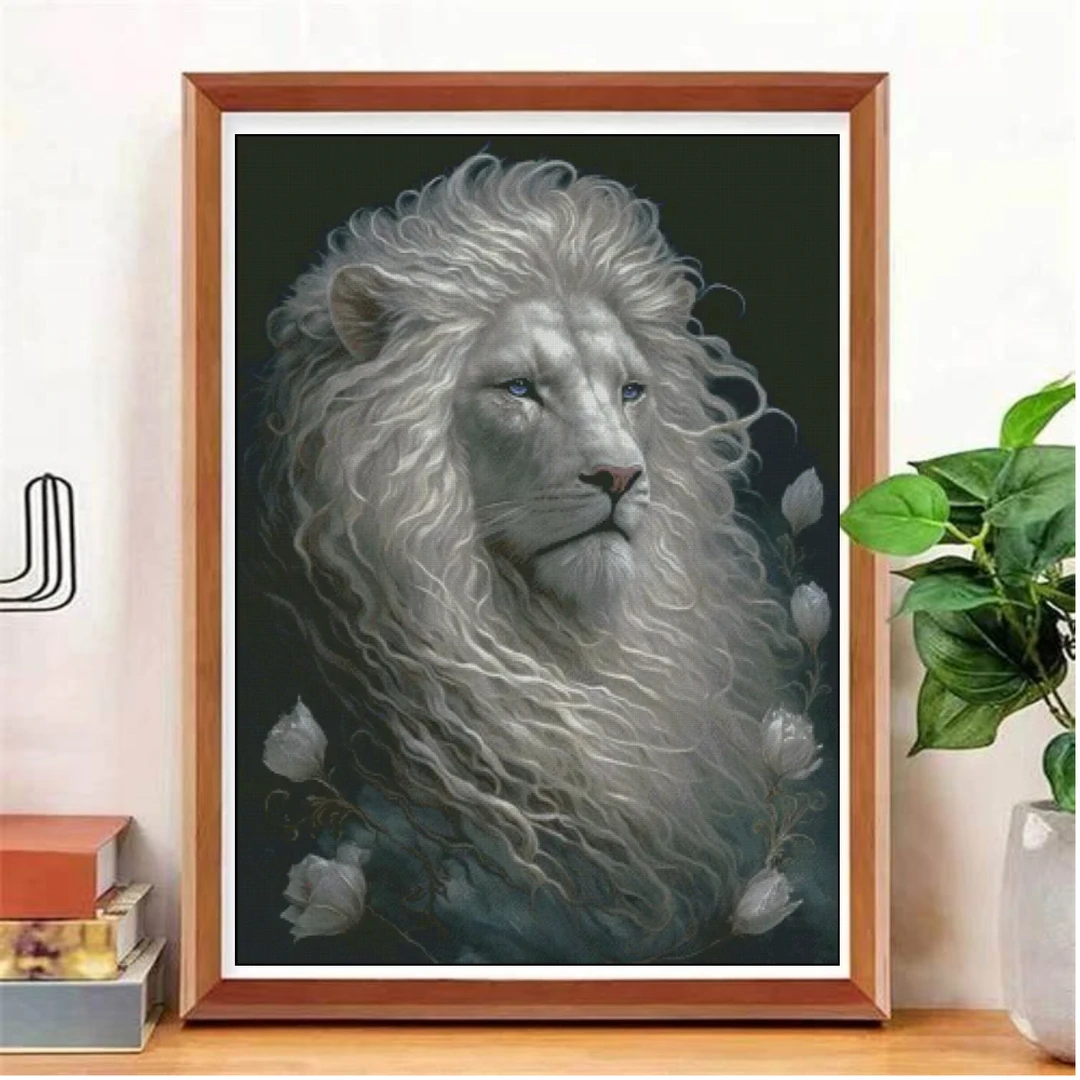 【ZZ2711-白色雄狮】十字绣2023新款手工客厅竖版线绣大幅动物黑色