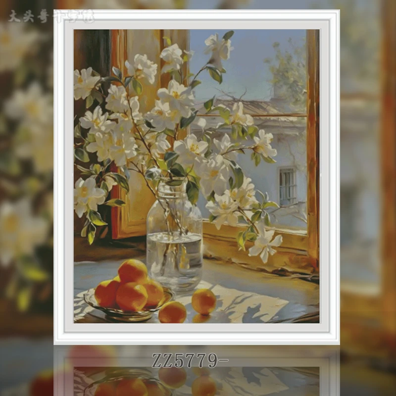 【ZZ5779-淡雅芬芳】十字绣2024新款油画自己绣手工客厅花卉竖版