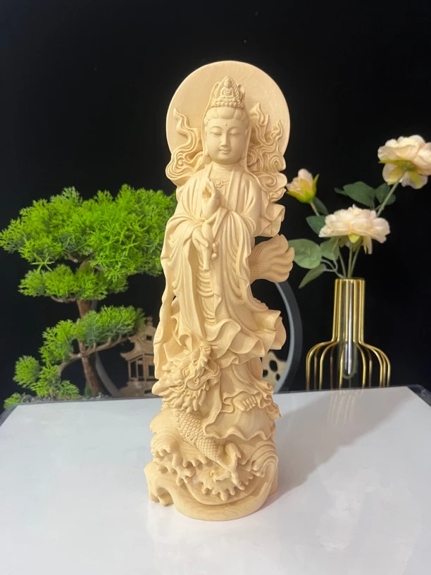 桧木御隆观音实木观音木雕工艺品30公分