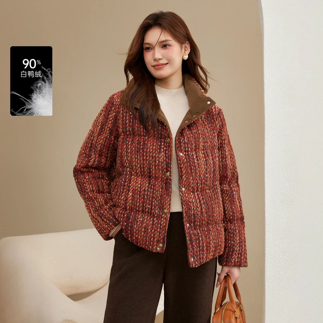 【时髦新年红轻暖羽绒面包服】纤莉秀大码女装时髦保暖羽绒QJ1361