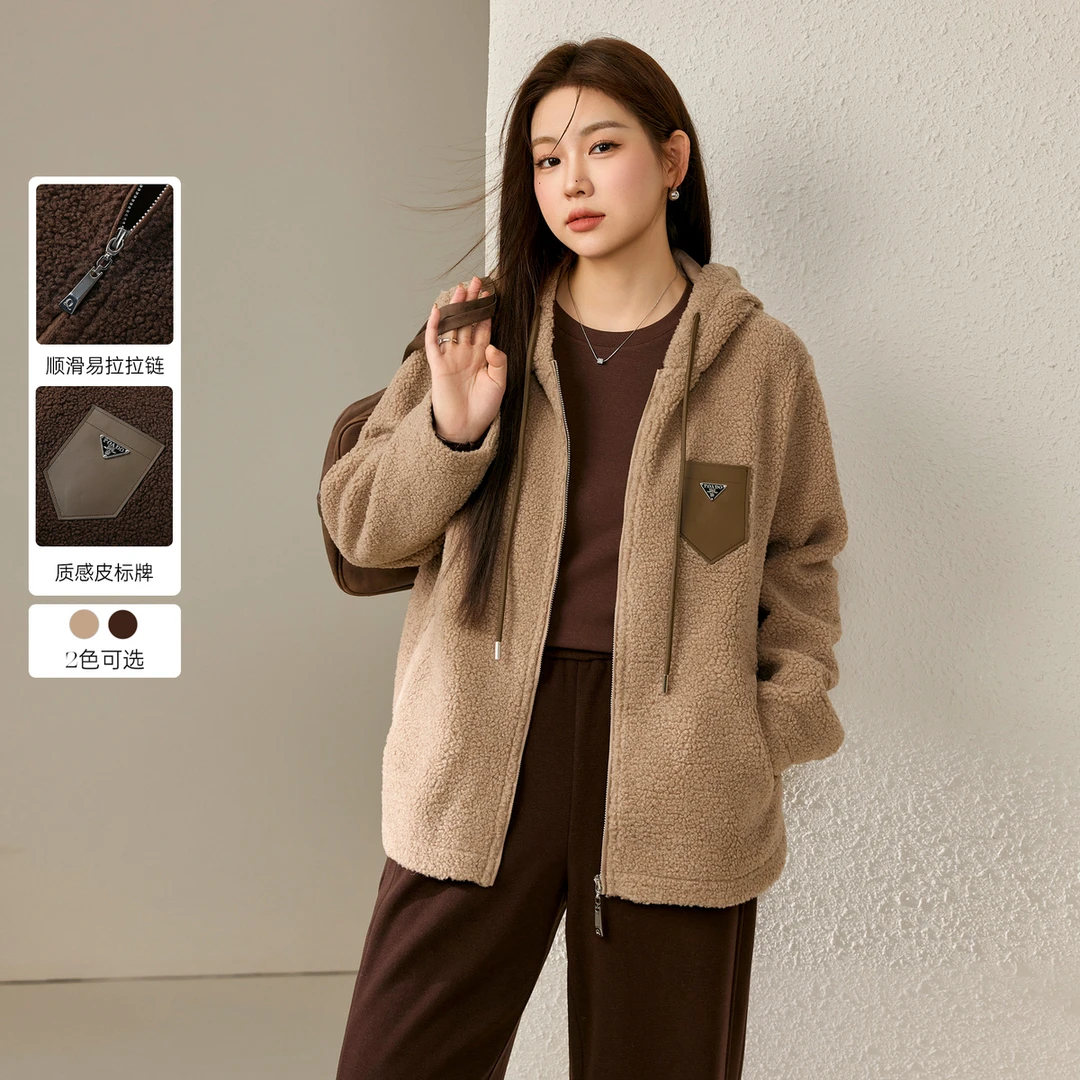 【雅丹老钱风柔暖复合绒外套】纤莉秀大码女装胖mm摇粒绒外套QJ3559
