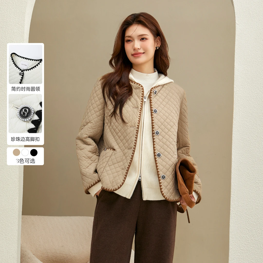 【法式轻奢保暖棉服】纤莉秀大码女装优雅气质圆领时髦百搭QJ5317