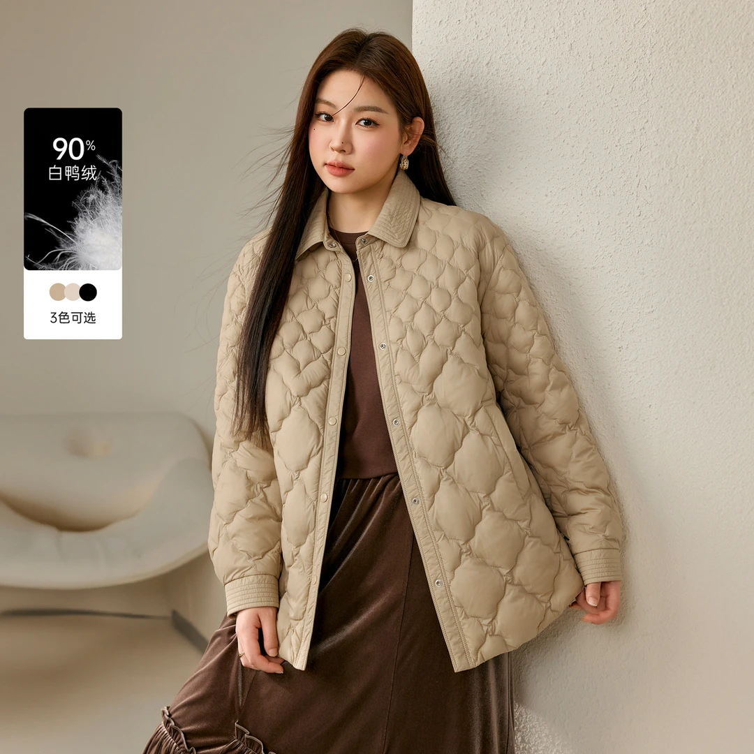 【菱形格衬衫式美拉德好羽绒】纤莉秀大码女装冬保暖外套QJ2927