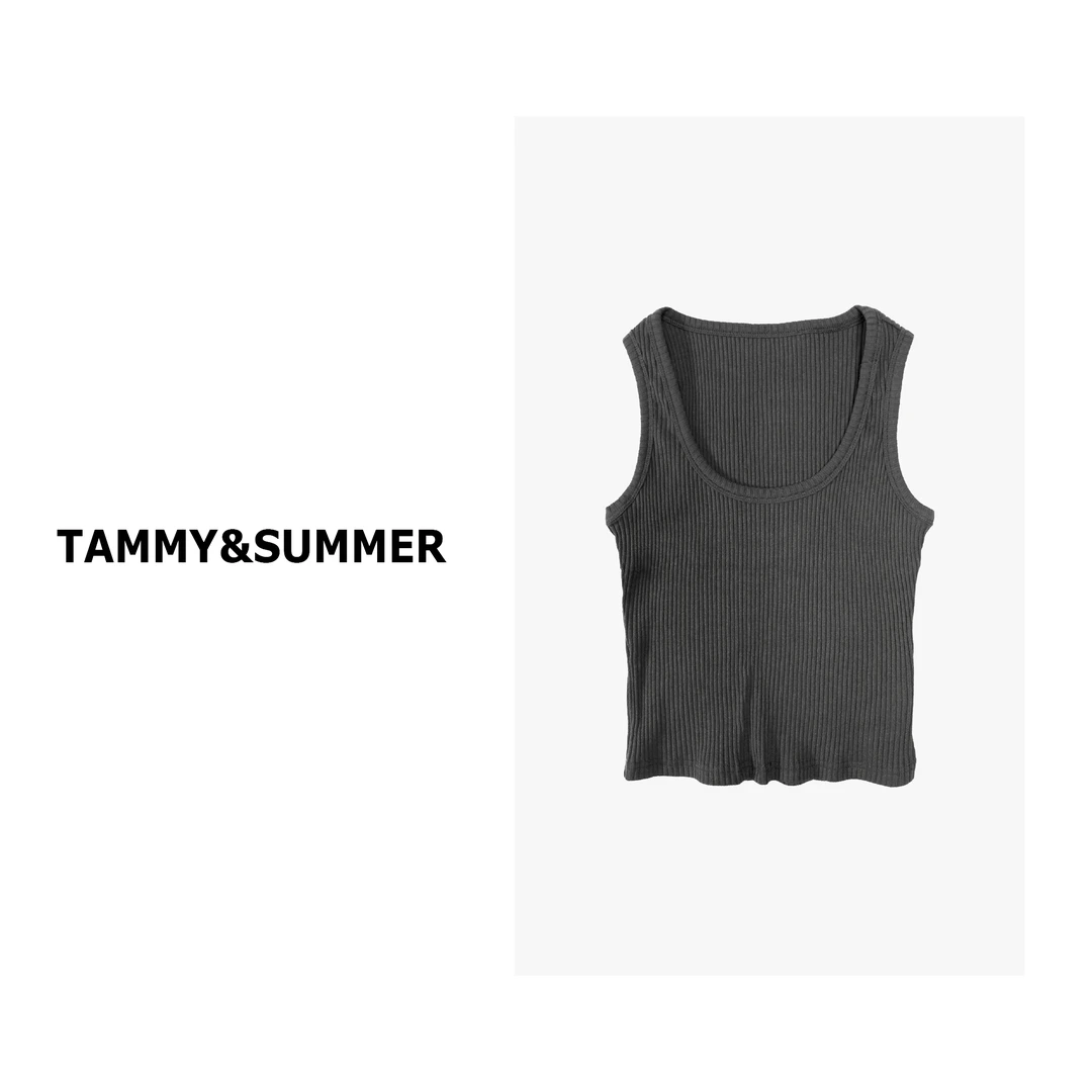 【Tammy&Summer】灰色工字背心高弹力休闲竖条螺纹背心打底ST3760