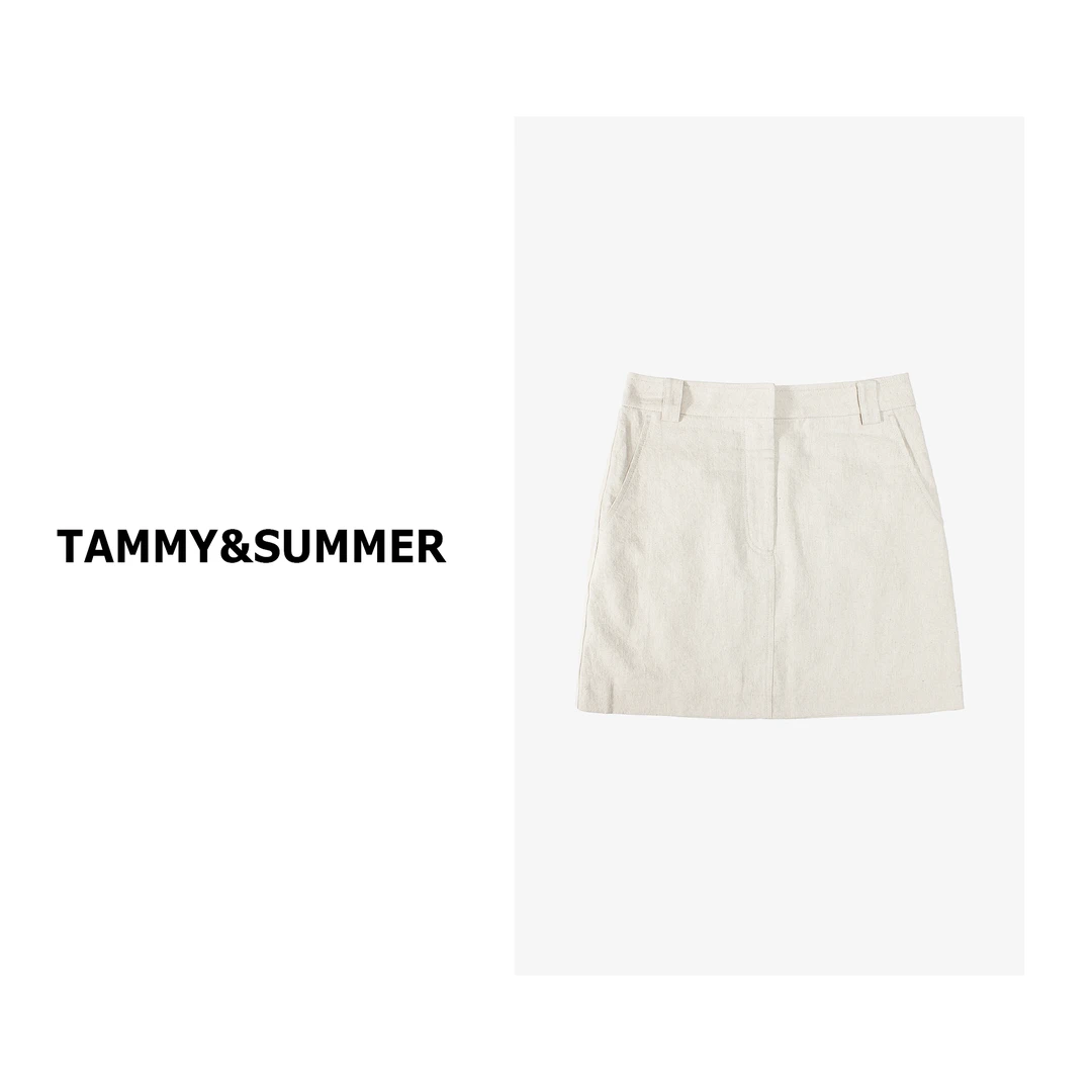 【Tammy&Summer】亚麻棉质感A字半身裙休闲显瘦无弹扣式半裙3584