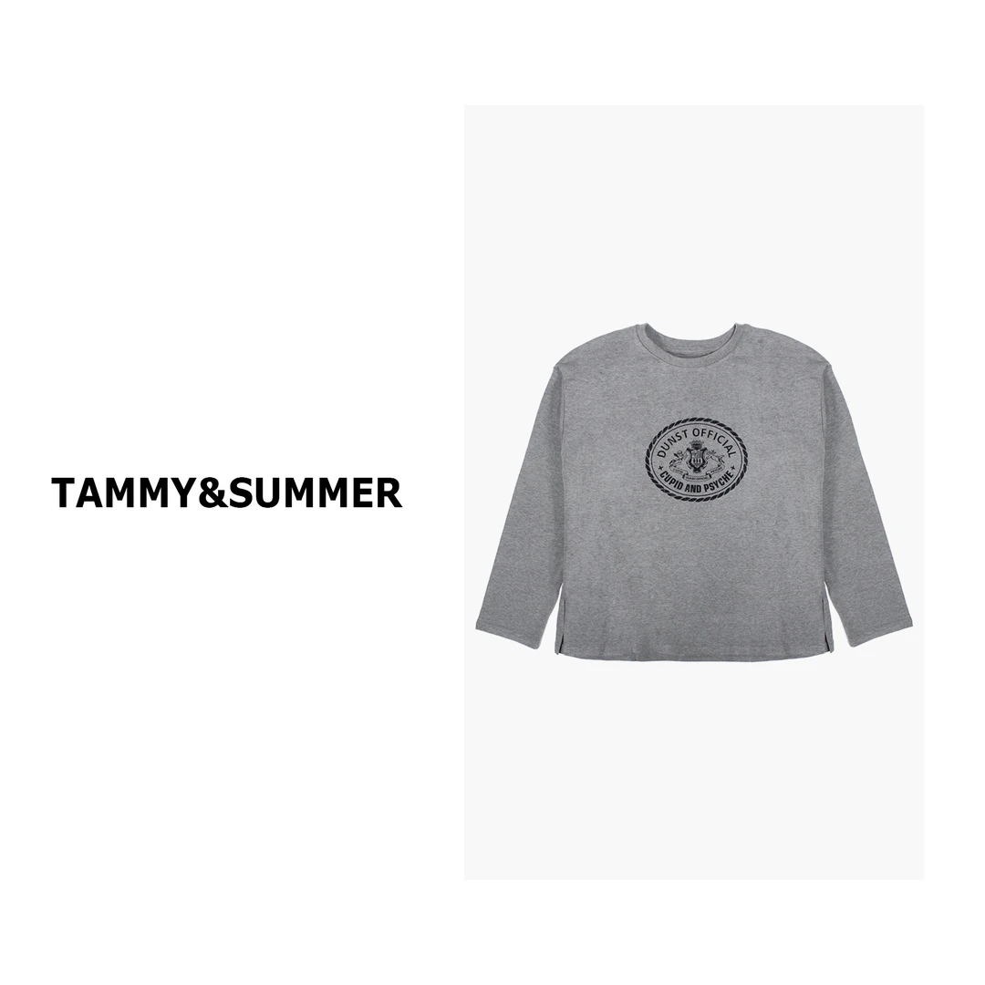 【Tammy&Summer】纯色圆领百搭侧开叉简约长袖T恤印花打底上衣11003