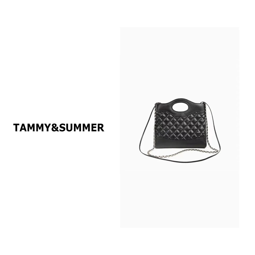 【Tammy&Summer】百搭菱形格牛皮包包车缝链条单肩斜挎包BB047