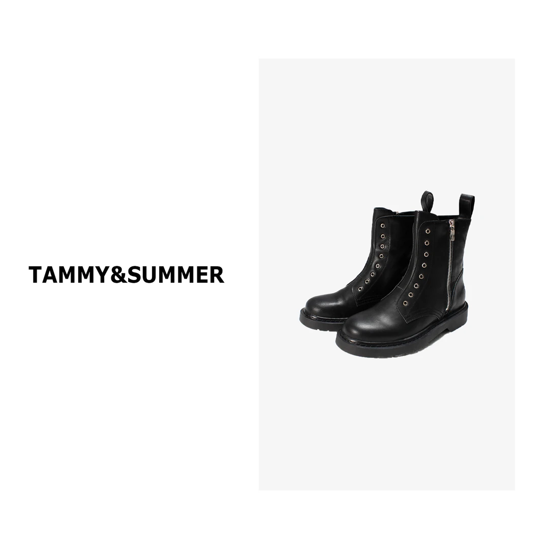 【Tammy&Summer】真皮厚底马丁靴侧拉链增高中筒牛皮靴2058-2