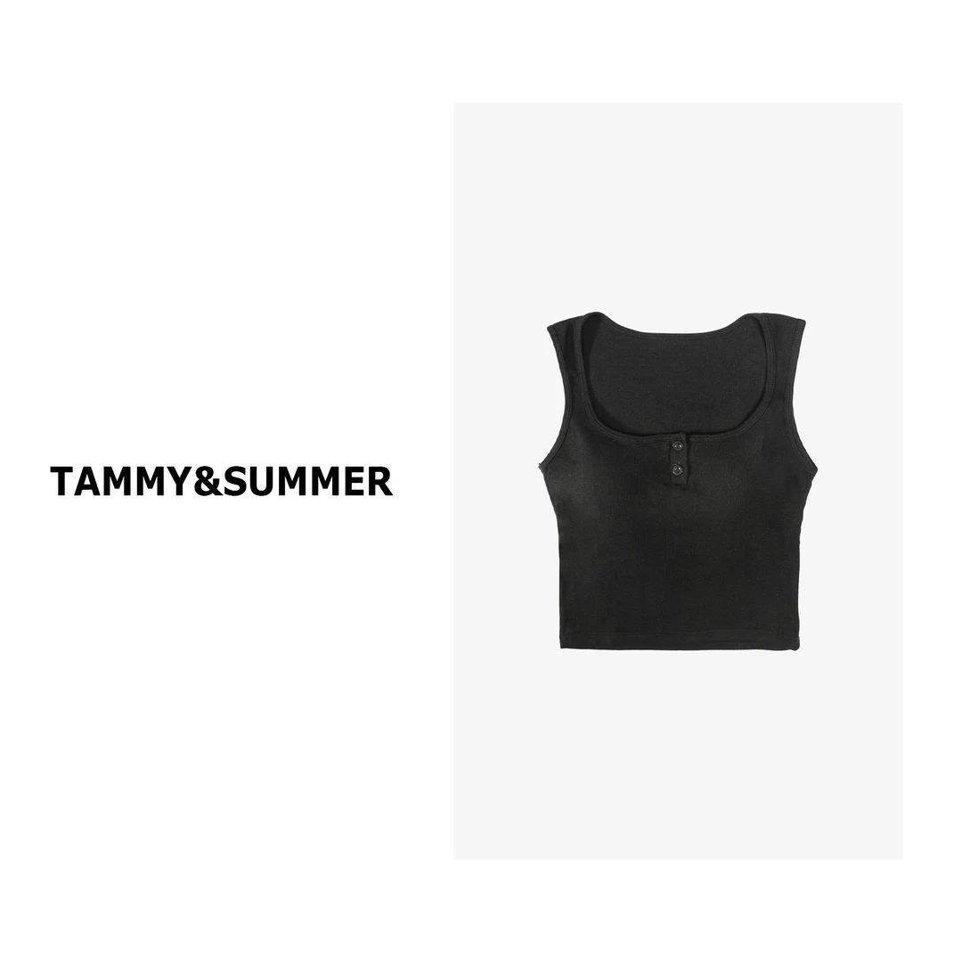 【Tammy&Summer】休闲百搭小短款打底上衣两粒扣杯垫一体背心36676