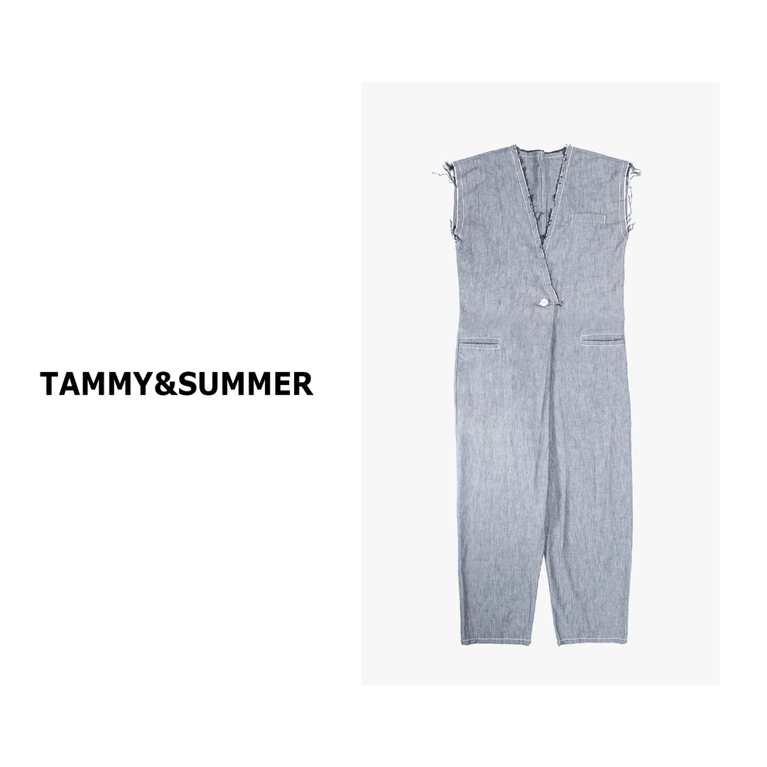 【Tammy&Summer】复古显瘦休闲宽松直筒裤百搭毛边无袖连体裤24786