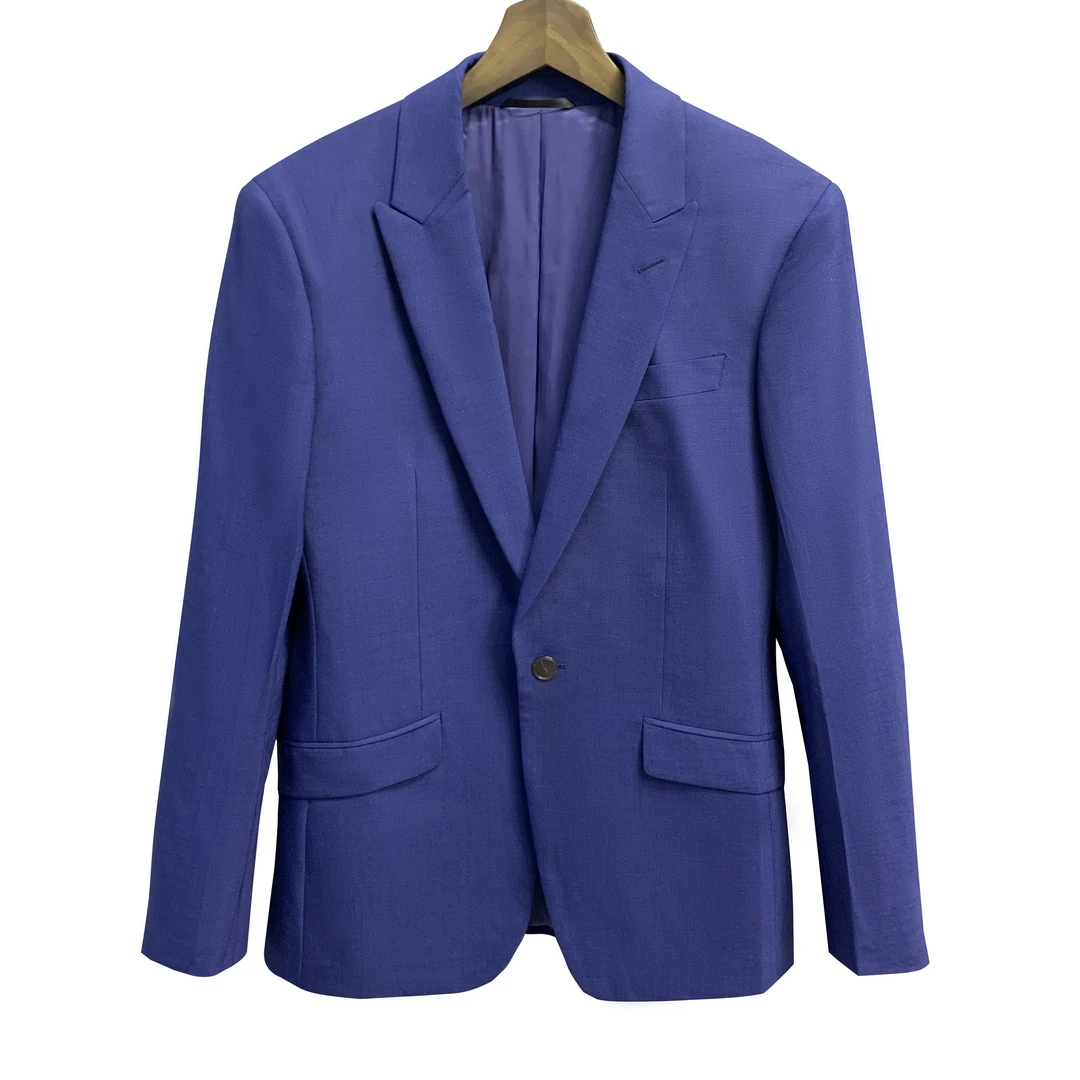 鸟【绵羊毛+桑蚕丝】蓝色戗驳领活袖单扣单叉精纺四季单西XZ002