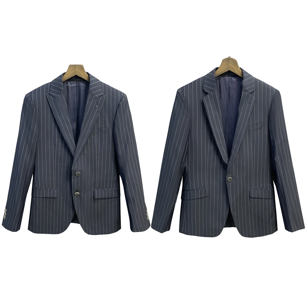 鸟【澳毛+桑蚕丝+棉】藏青竖条平戗驳领四料精纺单西XZ104