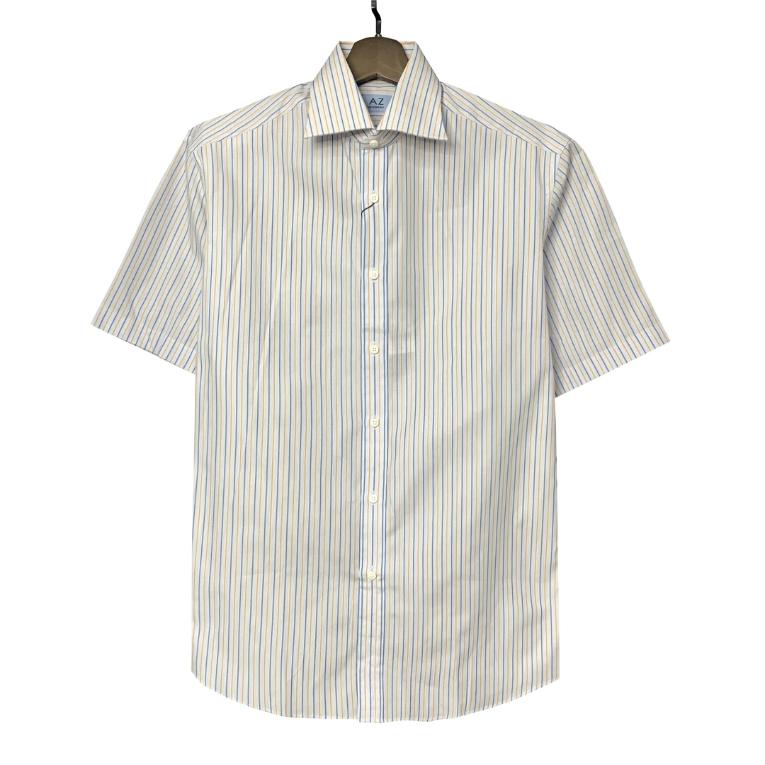 A爱其【彩色条纹】温莎领贝壳扣高支100长绒棉经典绅士四季衬衫1908