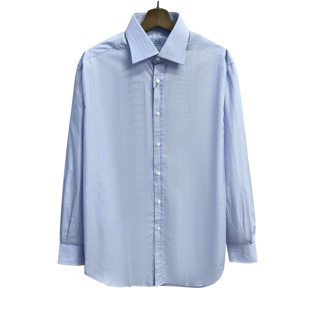 A爱其【意式条纹】高支双股浅蓝进口100长绒棉男士商务休闲衬衫1912