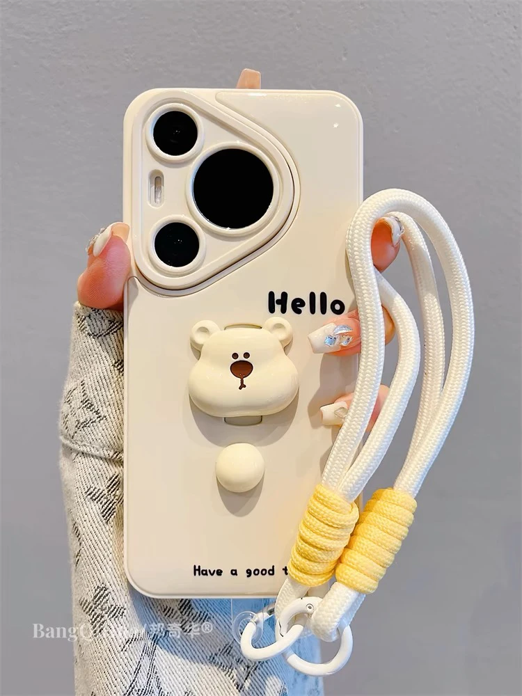 华为pura70pro+新款手机壳日韩ins可爱卡通小熊mate60pro隐形支架