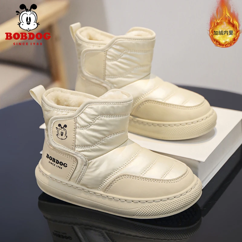 Bobdog/巴布豆2024冬季新款男/女防滑耐磨时尚休闲加绒加厚儿童鞋