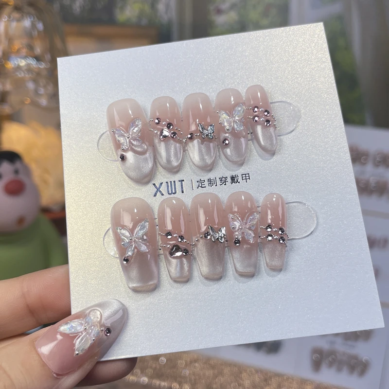 【蝶之翼】  纯手工穿戴甲亮钻猫眼款手工穿戴美甲显白穿戴美甲