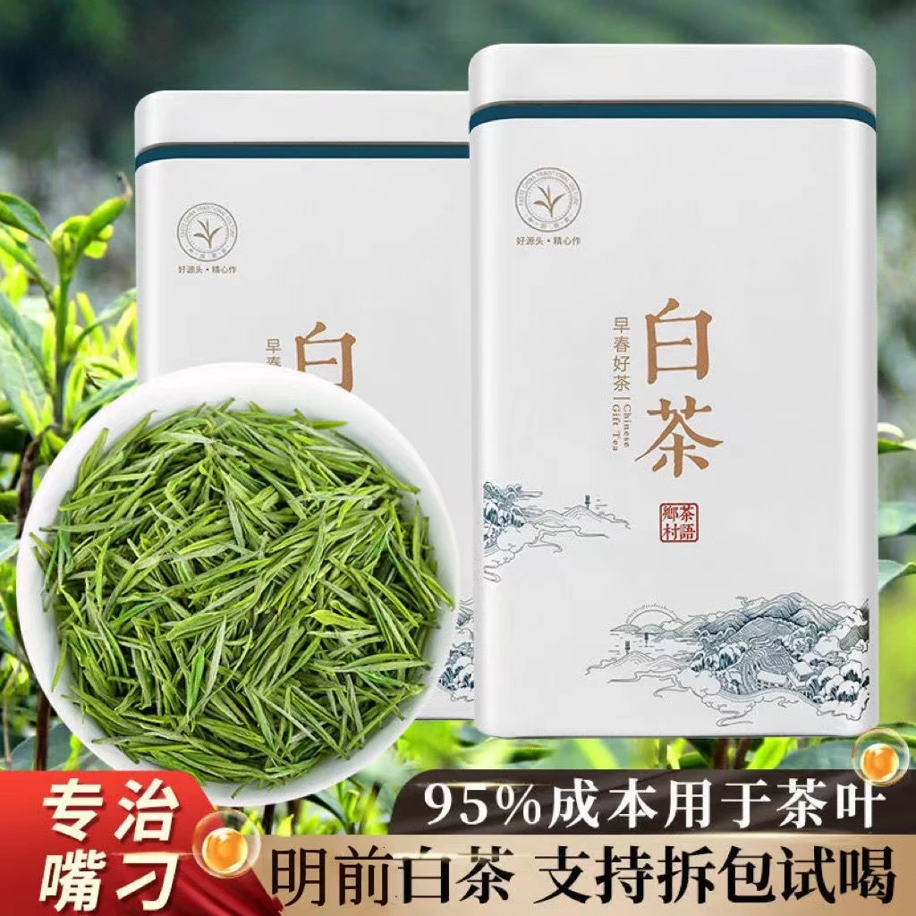 甄选早春白茶安吉黄金芽茶叶2023年品茗明前高山绿茶高档罐装茶叶
