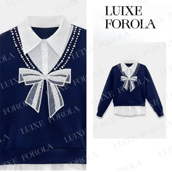 FOROLA 【蝴蝶结】设计定制新款高级感假两件拼接百搭长袖卫衣