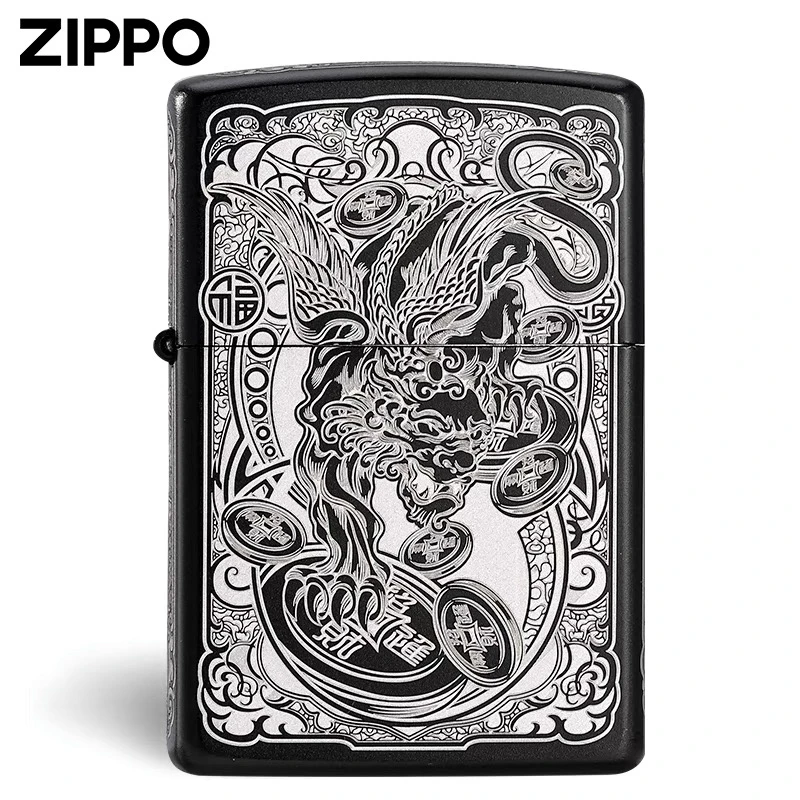 zippo官方正版打火机黑冰貔貅正品防风煤油打火机男朋友DYJ1