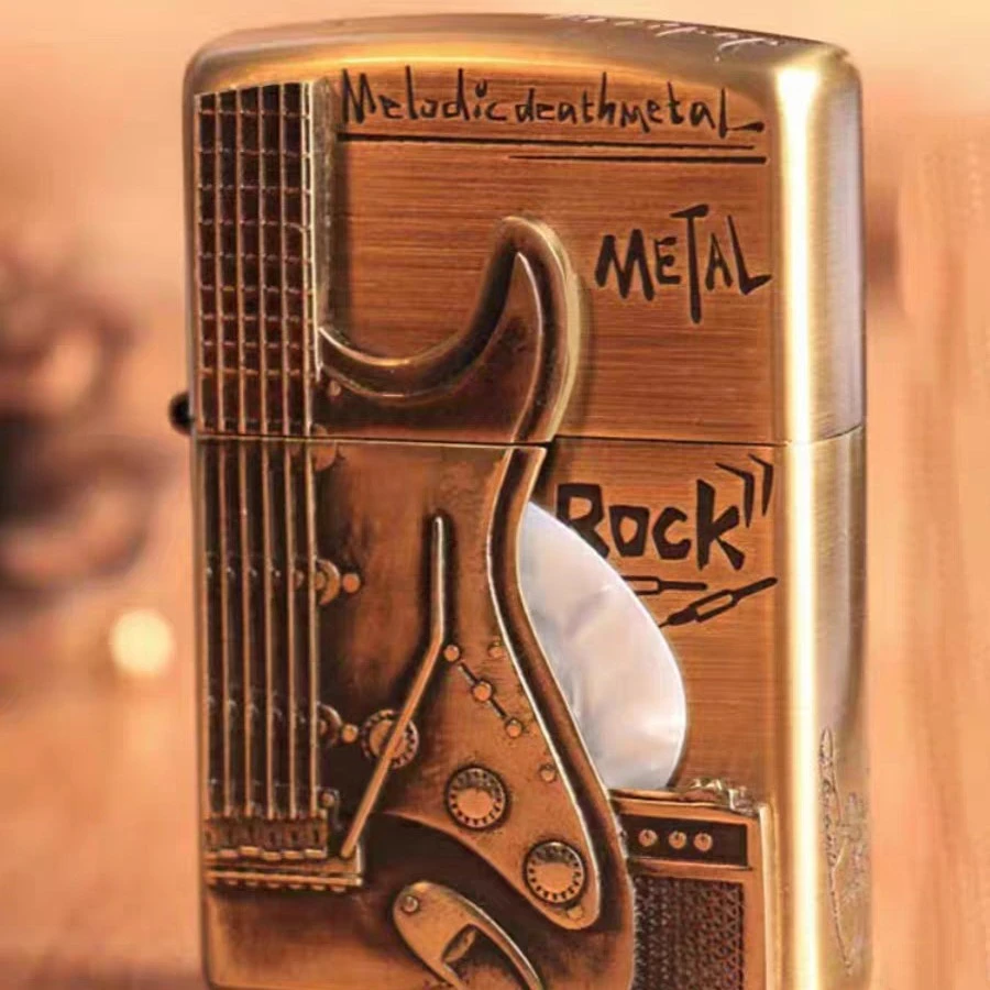 zippo打火机 仿古吉他黄铜双面蚀刻贴章千语男士送礼DYJ1