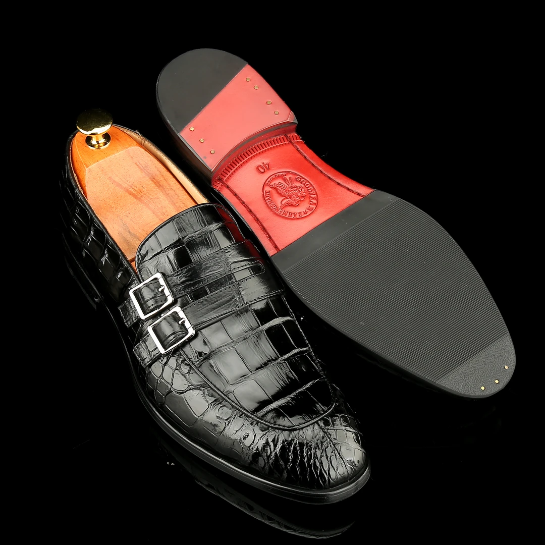 鳄奢华流 甄选A级尼罗鳄孟克经典款男士商务皮鞋保真全鳄乐福皮鞋