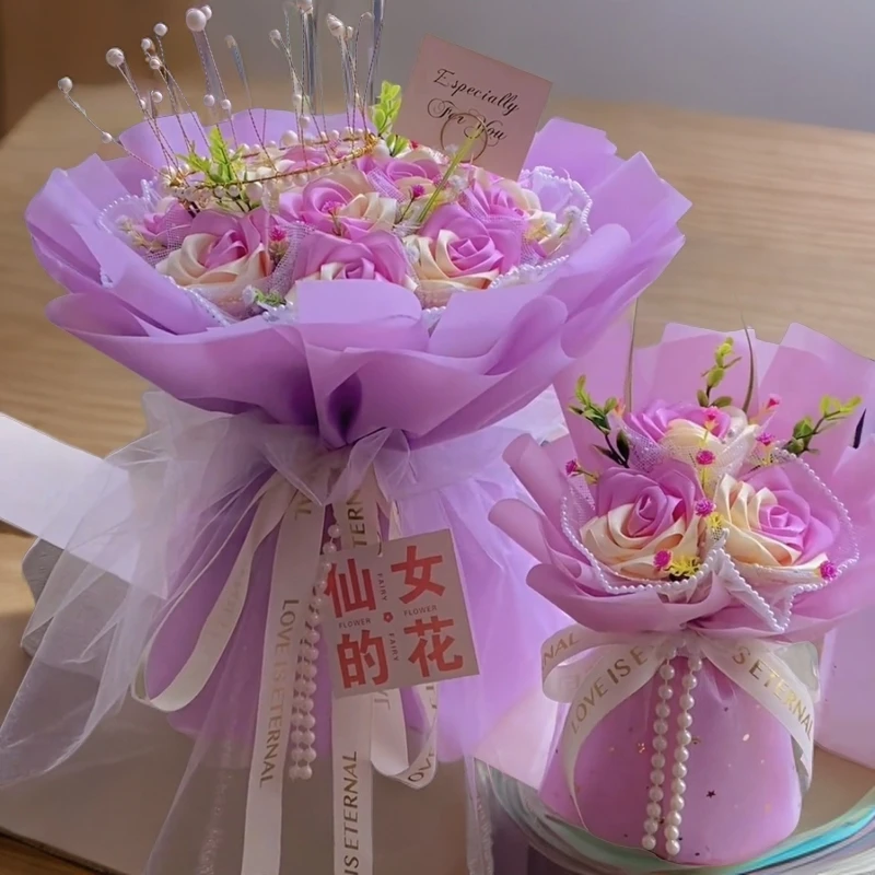 手工丝带玫瑰花成品花束定制圆形款【成品不支持退货】玫瑰花束